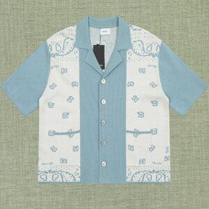 RHUDE MEN'S BLUE AND WHITE SHIRT